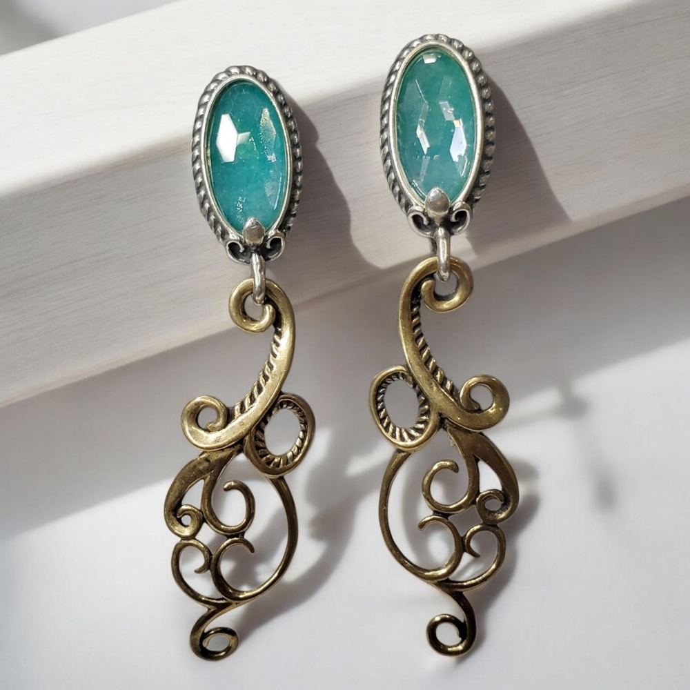 CAROLYN POLLACK RELIOS Sterling Silver 925 Stone Dangle Swirl Earrings